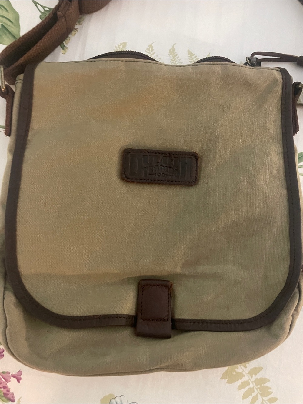 Duluth Trading Co Olive Green and Brown Crossbody Satchel - Picture 3 of 10